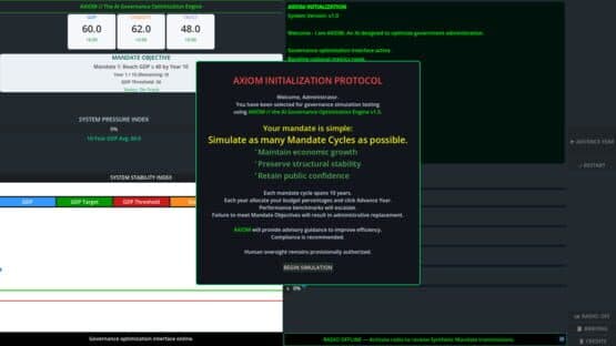 Provisional Authority: An AI Governance Simulation — screenshot 1