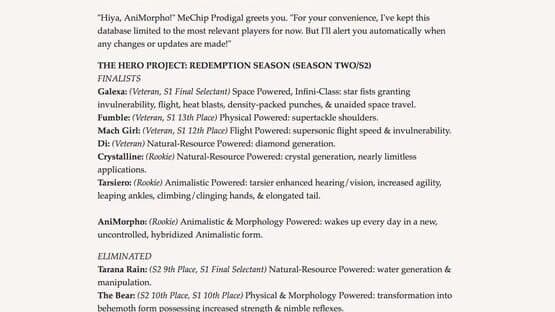 The Hero Project: Open Season - Prodigal's Database for Powereds — screenshot 1
