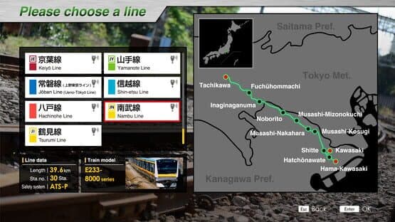 JR East Train Simulator: Nambu Line (Kawasaki to Tachikawa) E233-8000 series Nambu Branchi Line (Hamakawasaki to Shitte) 205-1000 series Tsurumi Line (Tsurumi to Ogimachi,Okawa,Umi-Shibaura) 205-1100 series — screenshot 1